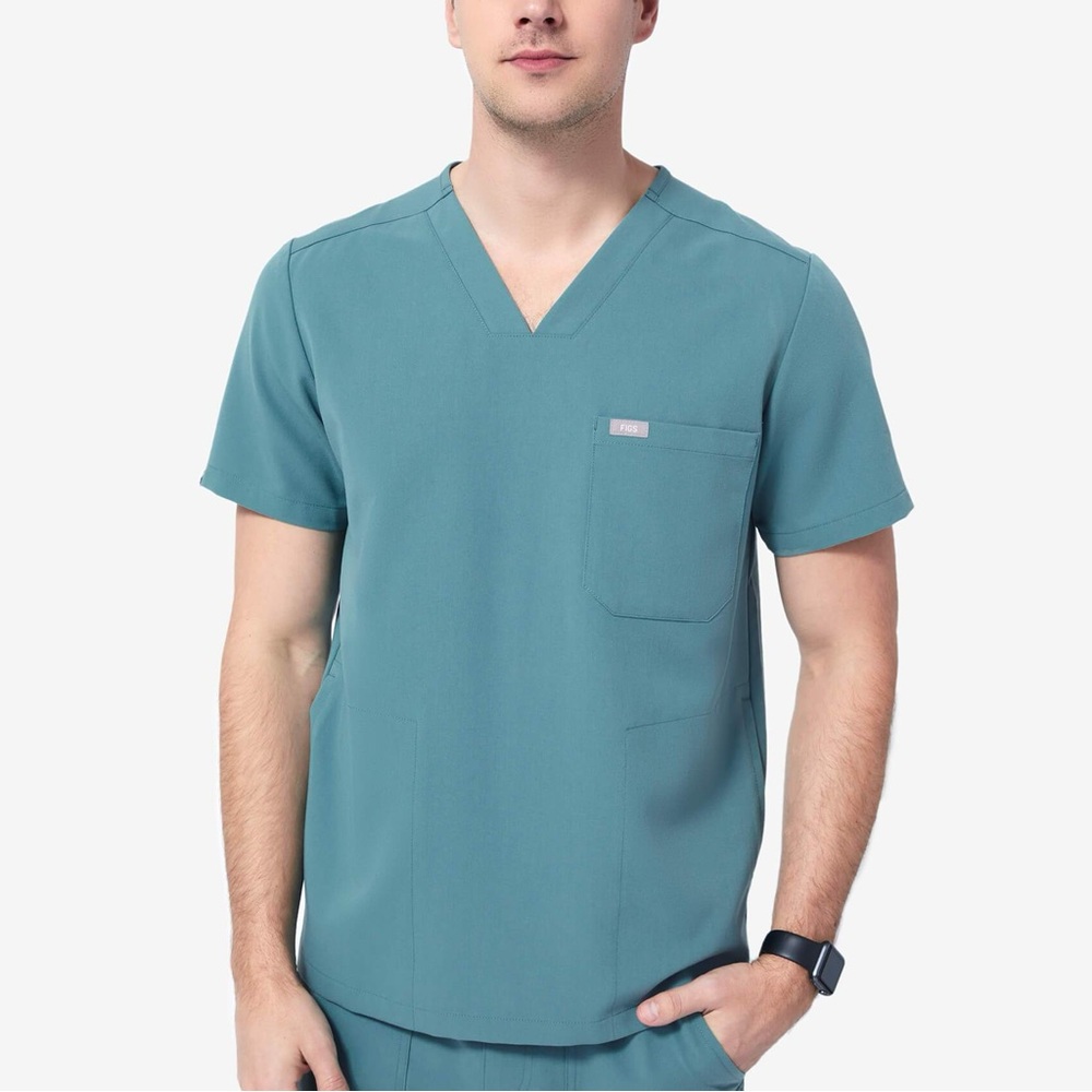 Figs Chisec Teal V-Neck Three Pocket Scrub Top Men’s Size Small